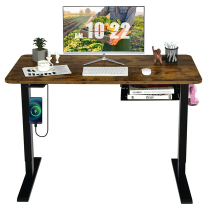 48-inch Electric Height Adjustable Standing Desk with Control Panel, Brown Standing Desks   at Gallery Canada