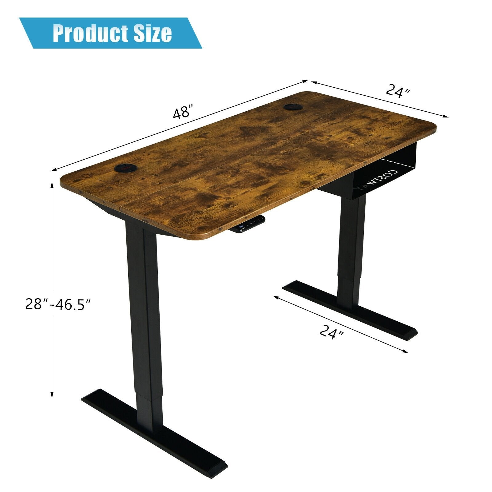 48-inch Electric Height Adjustable Standing Desk with Control Panel, Brown Standing Desks   at Gallery Canada