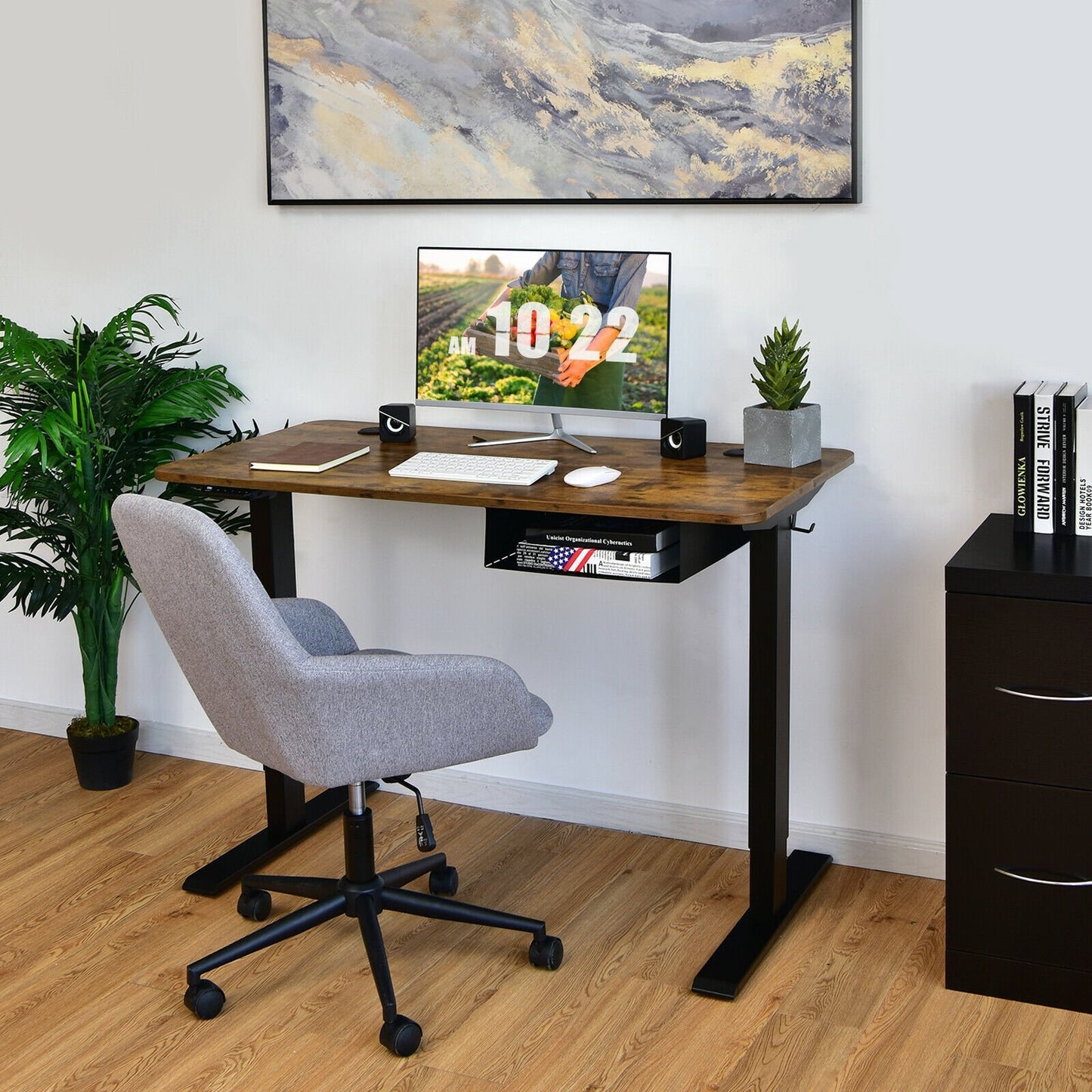 48-inch Electric Height Adjustable Standing Desk with Control Panel, Brown Standing Desks   at Gallery Canada