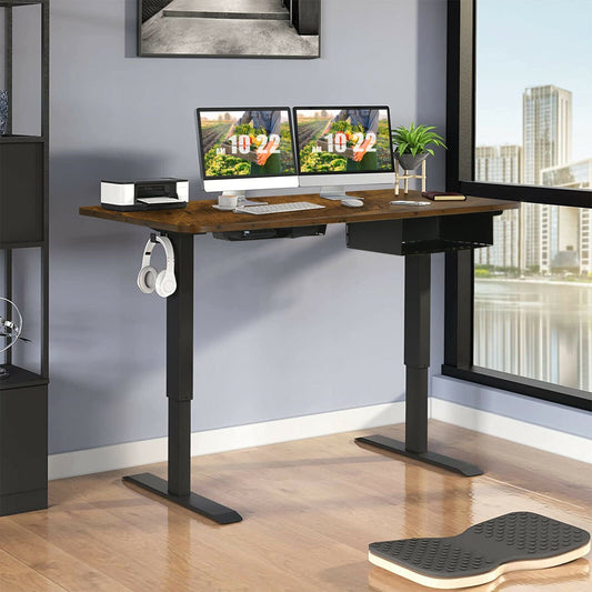 48-inch Electric Height Adjustable Standing Desk with Control Panel, Brown Standing Desks   at Gallery Canada