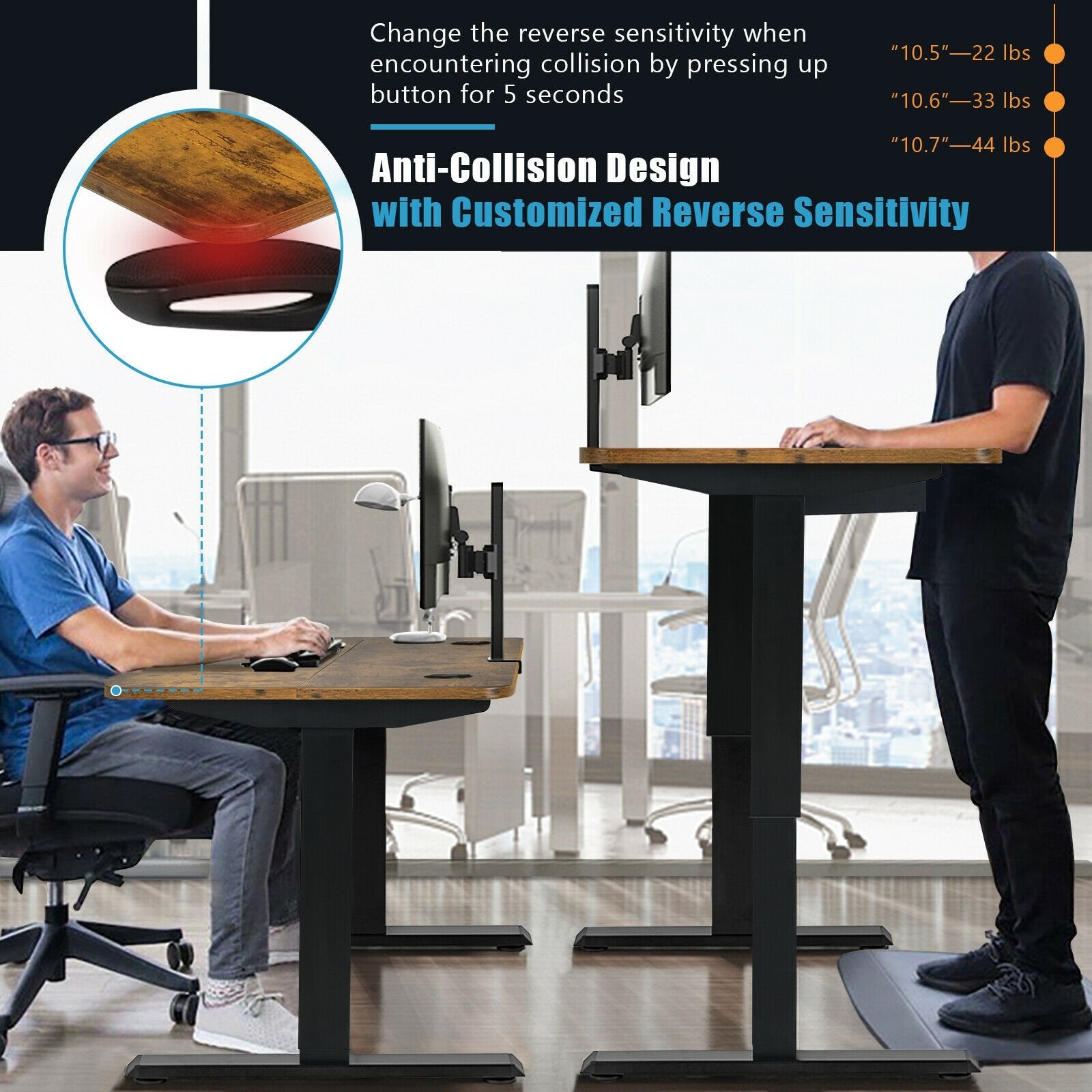 48-inch Electric Height Adjustable Standing Desk with Control Panel, Brown Standing Desks   at Gallery Canada