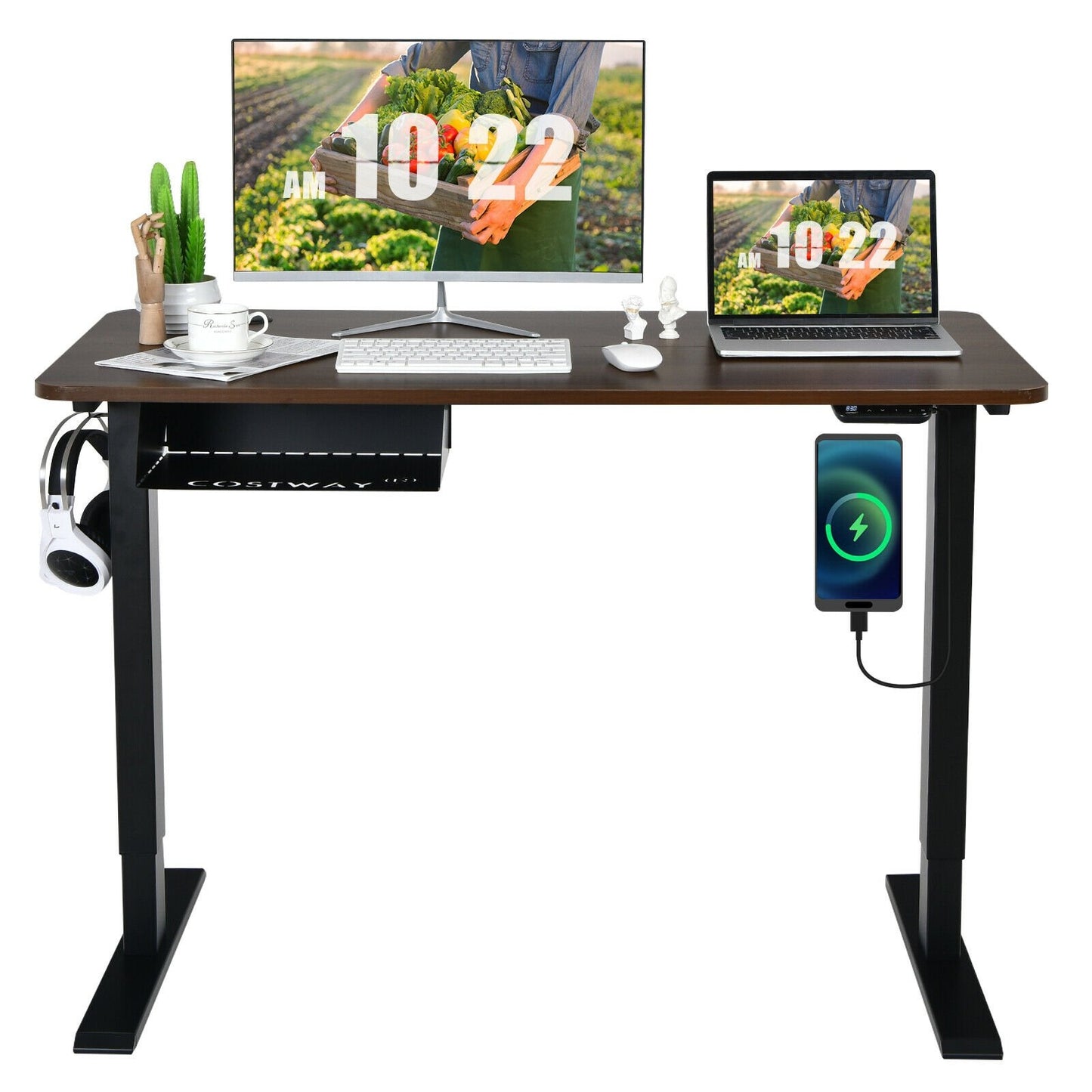 48-inch Electric Height Adjustable Standing Desk with Control Panel, Walnut Standing Desks   at Gallery Canada