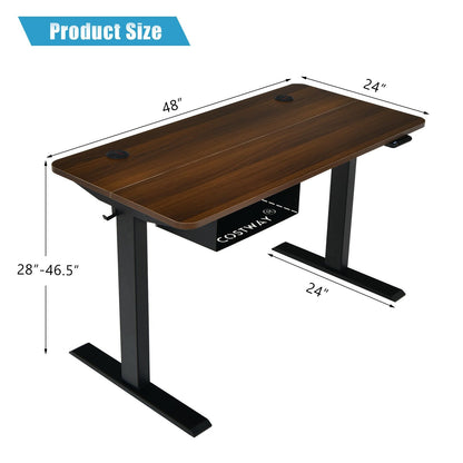 48-inch Electric Height Adjustable Standing Desk with Control Panel, Walnut Standing Desks   at Gallery Canada