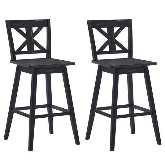 Set of 2 360-Degree Swivel Bar Stools for Home Restaurant, Black Bar Stools   at Gallery Canada