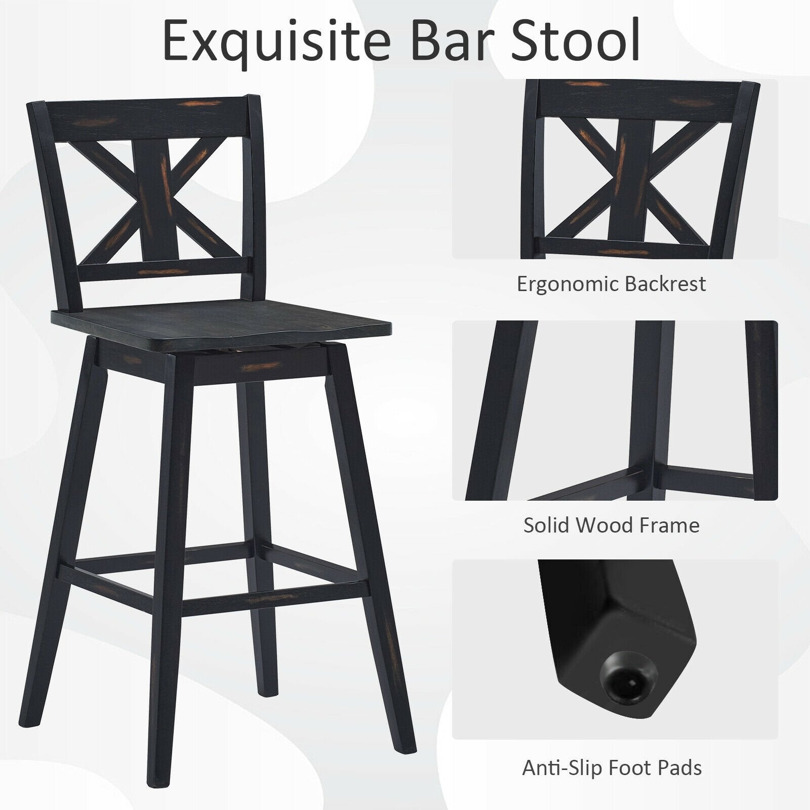 Set of 2 360-Degree Swivel Bar Stools for Home Restaurant, Black Bar Stools   at Gallery Canada