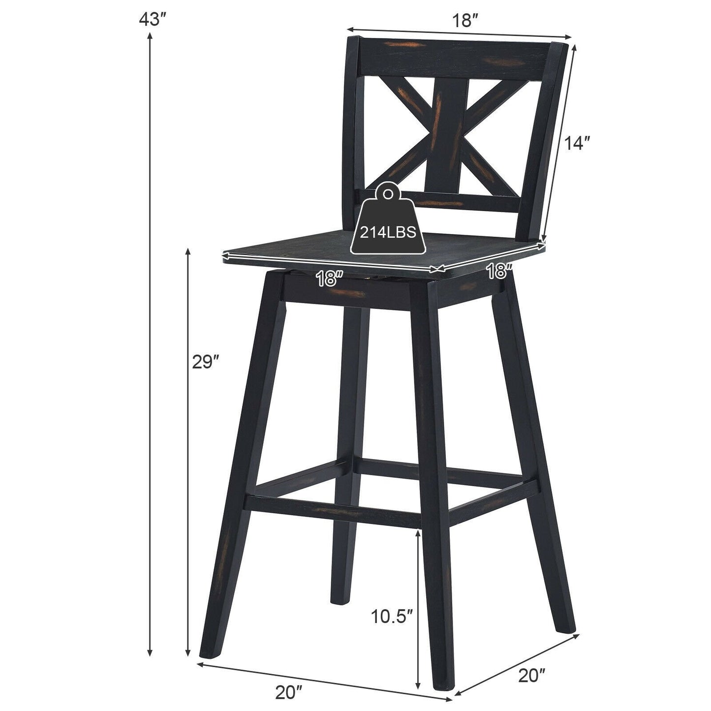 Set of 2 360-Degree Swivel Bar Stools for Home Restaurant, Black Bar Stools   at Gallery Canada