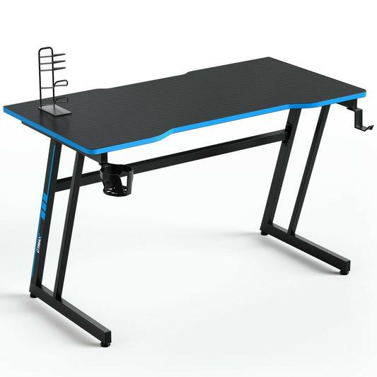 47.5 Inch Z-Shaped Computer Gaming Desk with Handle Rack, Blue - Gallery Canada