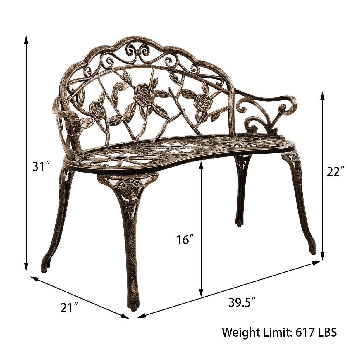 Aluminum Patio Outdoor Garden Bench Chair Loveseat Cast, Bronze - Gallery Canada