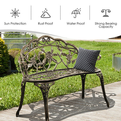 Aluminum Patio Outdoor Garden Bench Chair Loveseat Cast, Bronze - Gallery Canada