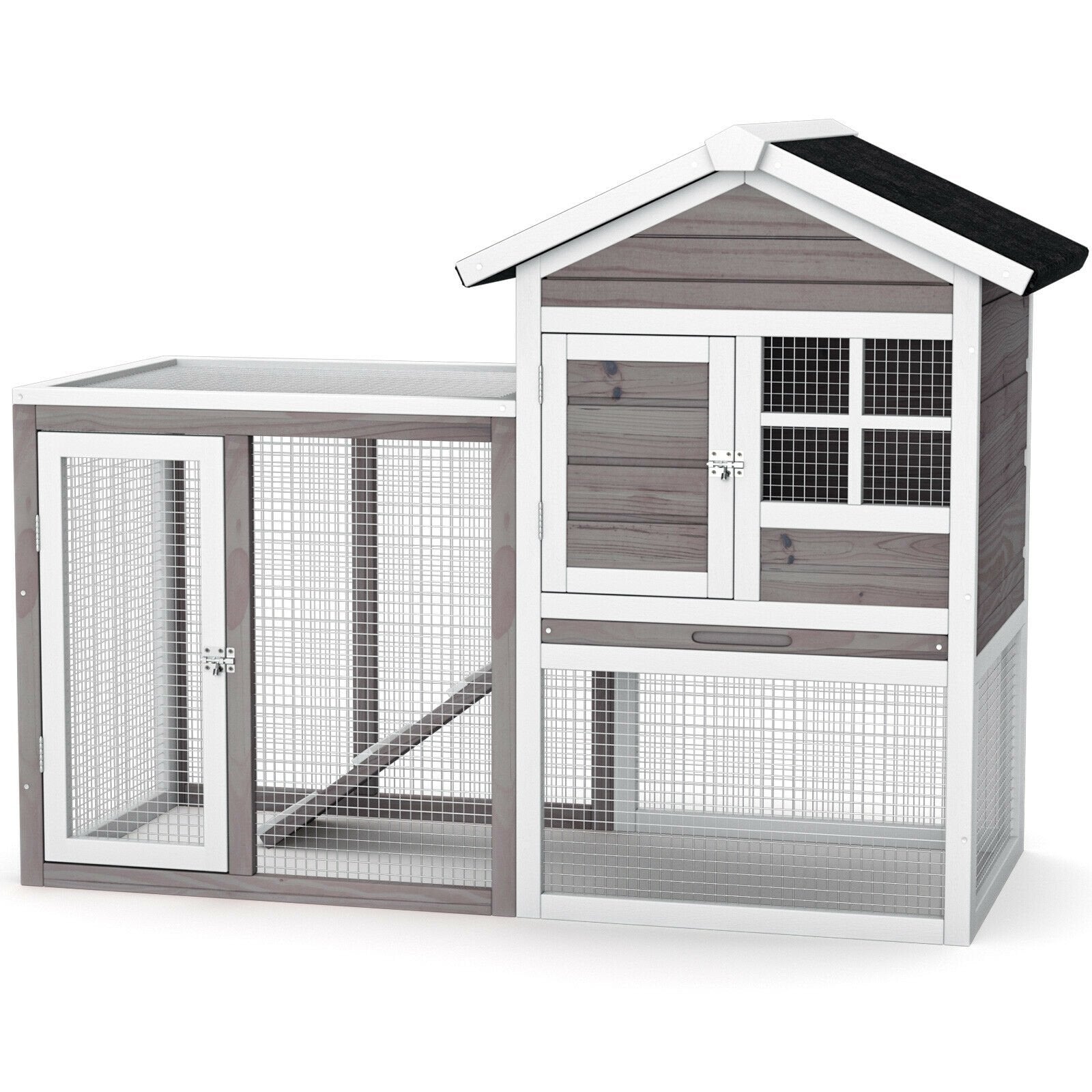 2-Story Wooden Rabbit Hutch with Running Area, Gray Rabbit Hutches Gray at Gallery Canada