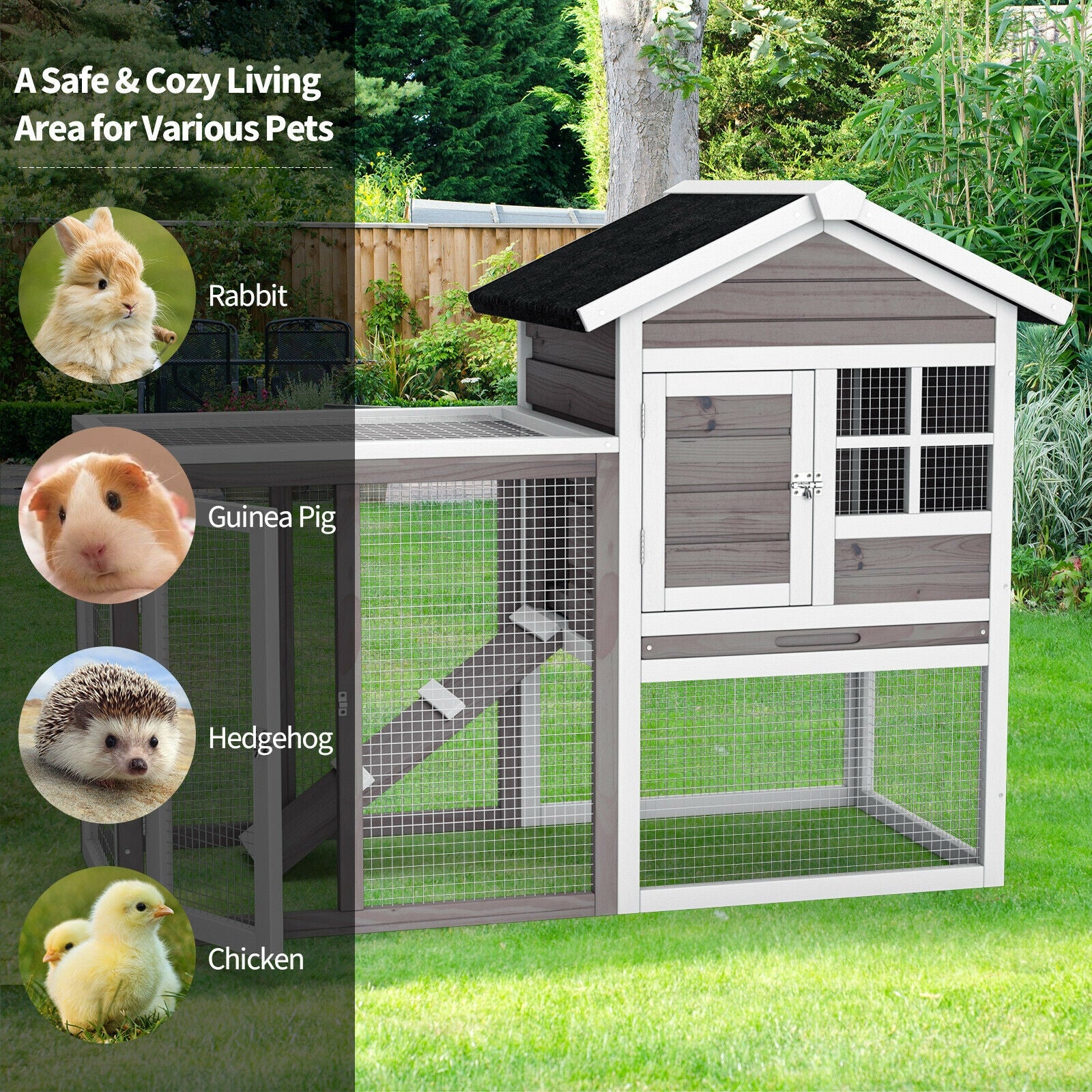 2-Story Wooden Rabbit Hutch with Running Area, Gray Rabbit Hutches at Gallery Canada