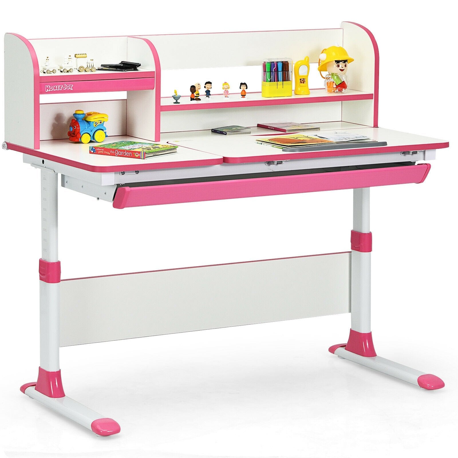Adjustable Height Study Desk with Drawer and Tilted Desktop for School and Home, Pink - Gallery Canada