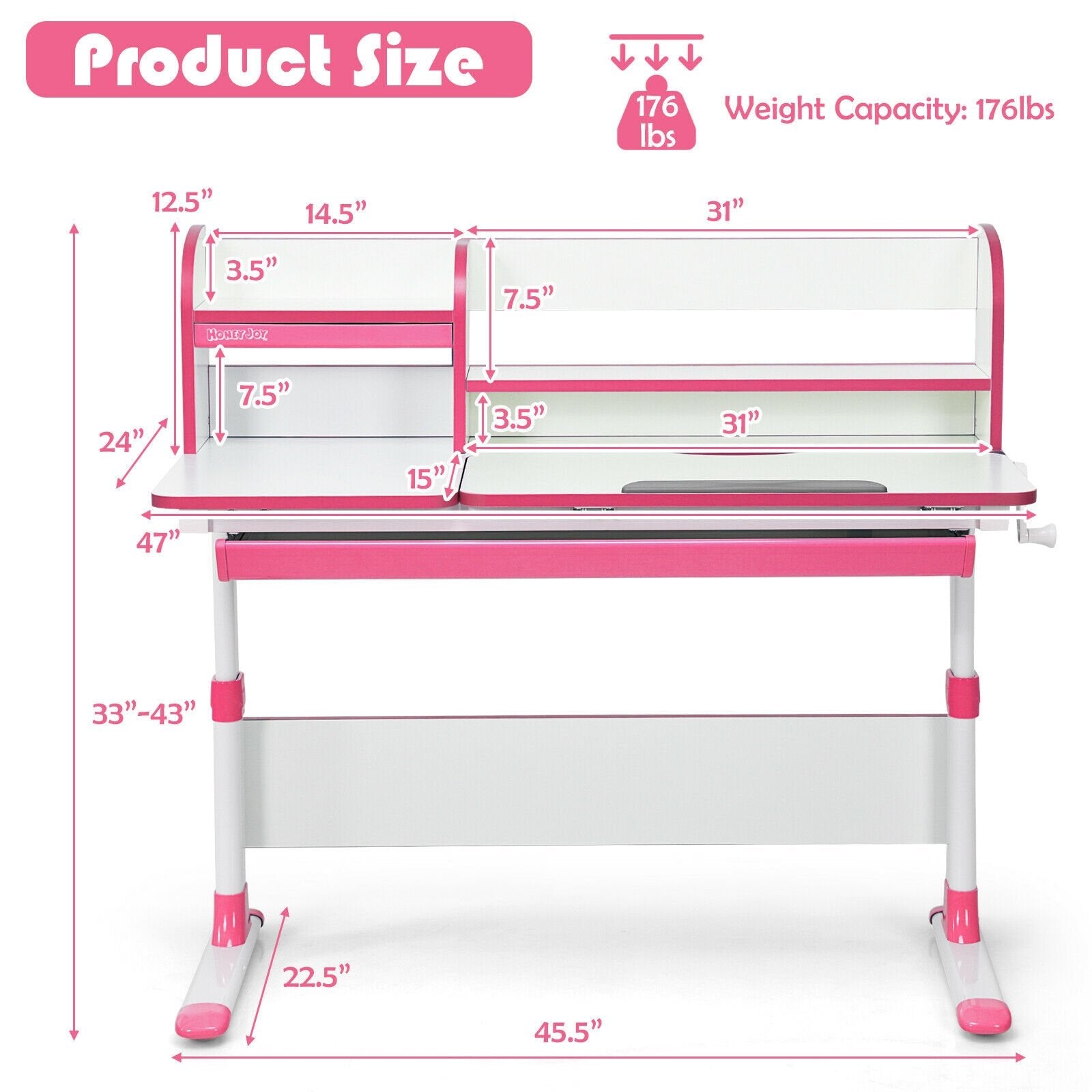 Adjustable Height Study Desk with Drawer and Tilted Desktop for School and Home, Pink - Gallery Canada
