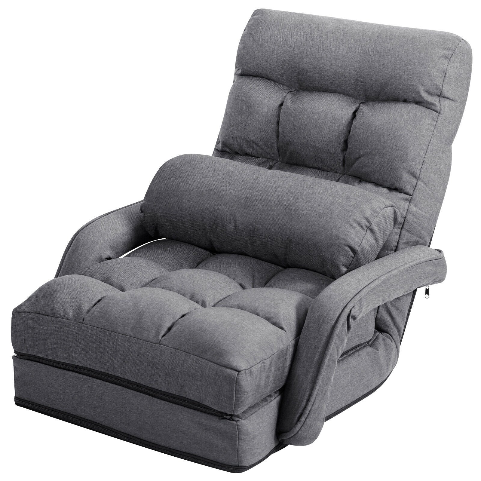 Folding Lazy Floor Chair Sofa with Armrests and Pillow, Gray Floor Chairs   at Gallery Canada