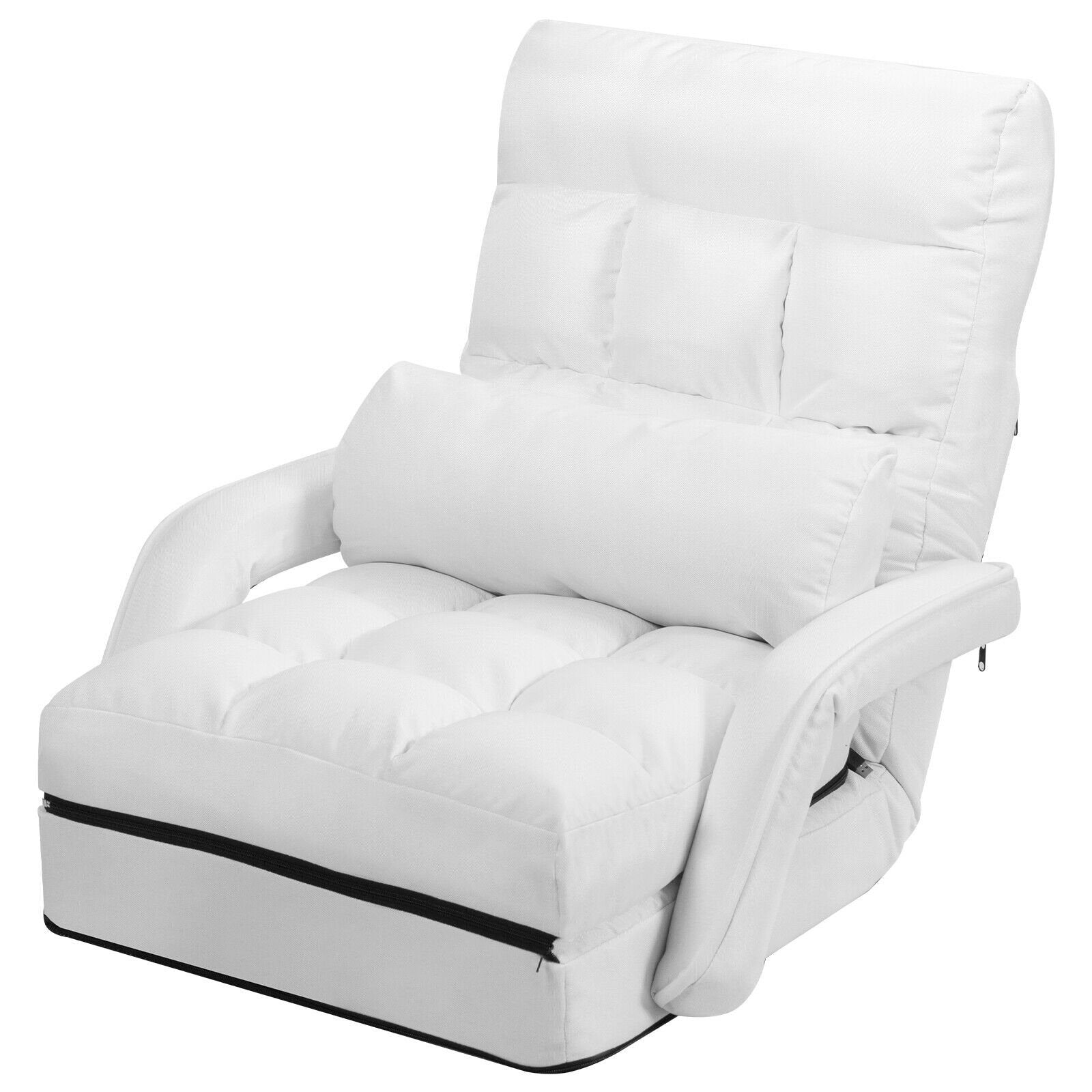 Folding Lazy Floor Chair Sofa with Armrests and Pillow, White Floor Chairs   at Gallery Canada