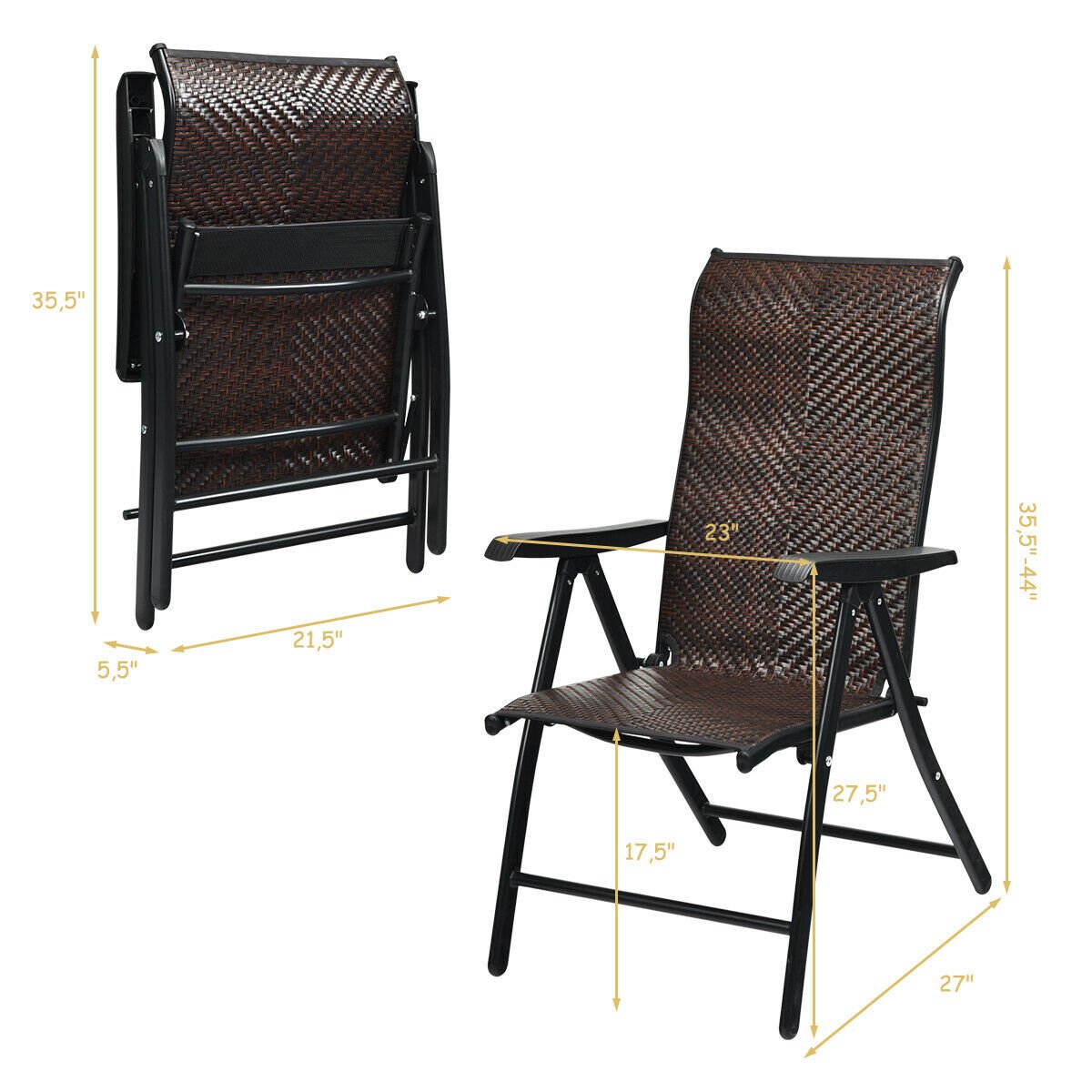 Patio Rattan Folding Chair with Armrest, Brown - Gallery Canada