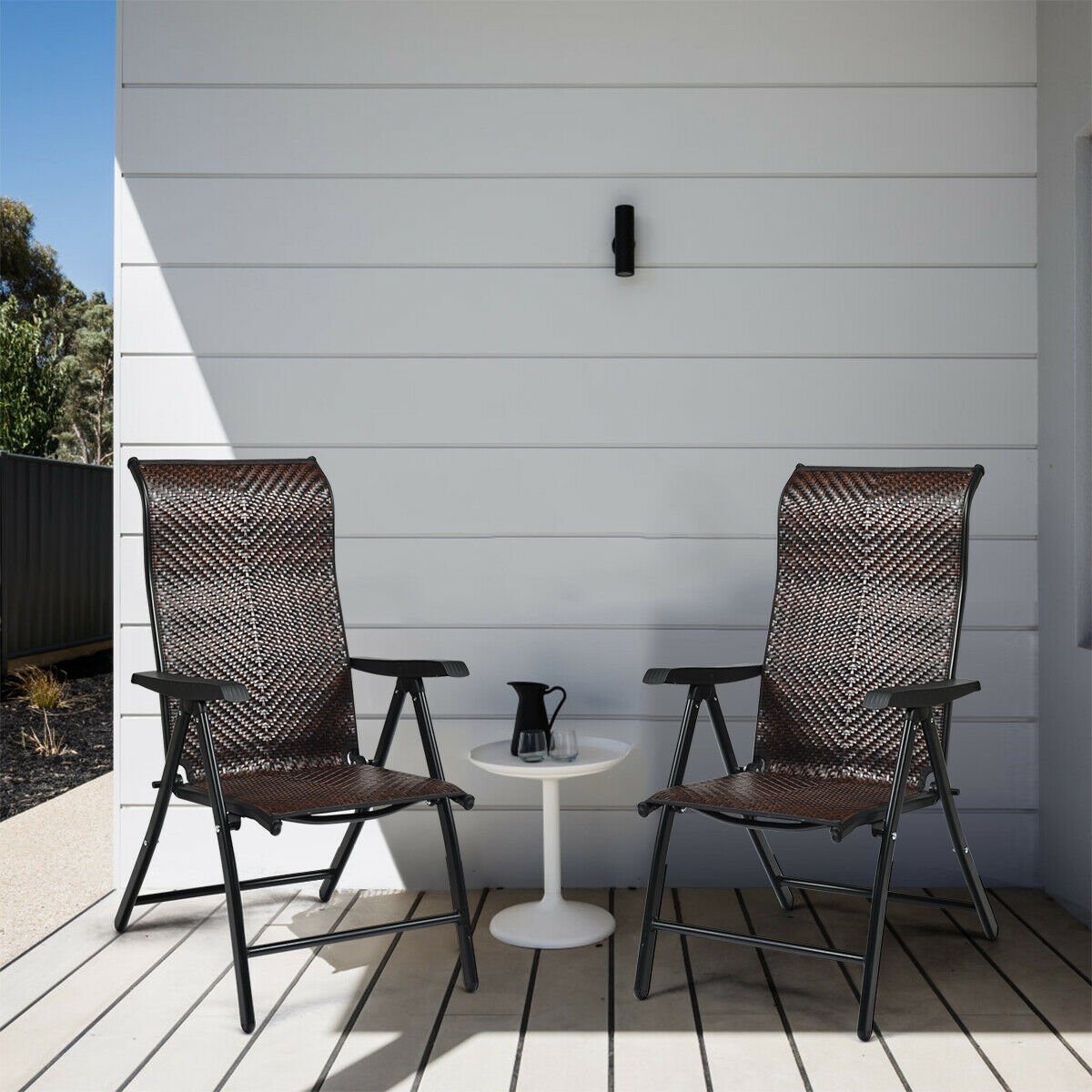 Patio Rattan Folding Chair with Armrest, Brown Patio Dining Chairs   at Gallery Canada