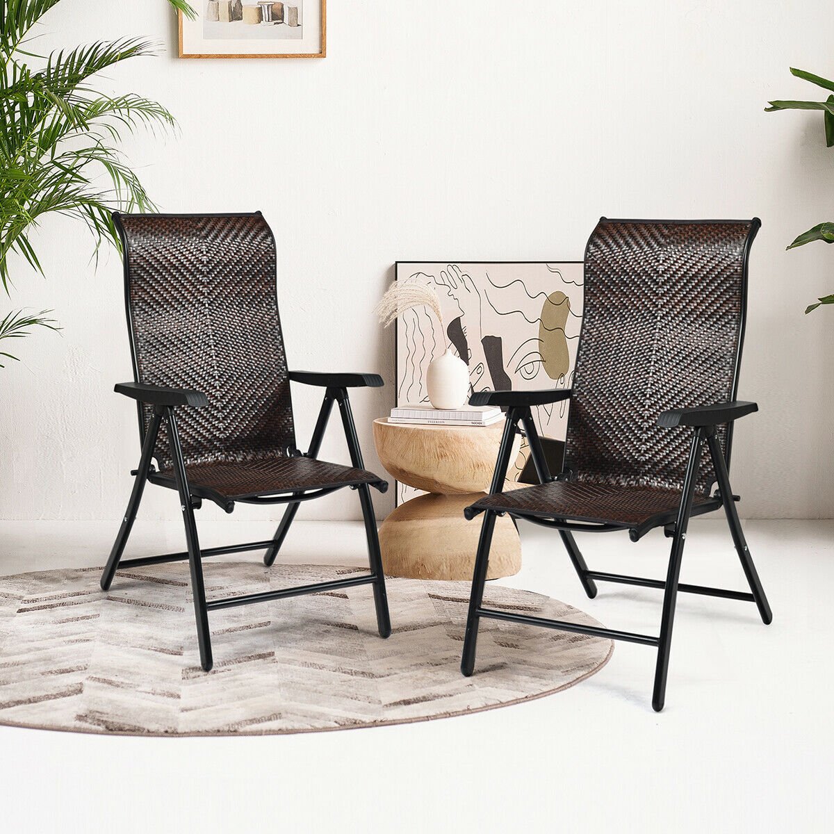 Patio Rattan Folding Chair with Armrest, Brown Patio Dining Chairs   at Gallery Canada