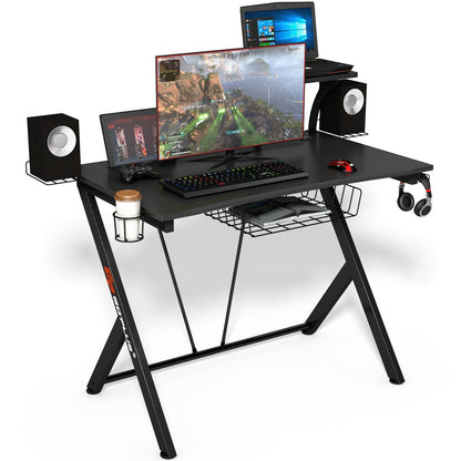 Multifunctional E-Sport Gaming Desk with Headset Hook and Cup Holder, Black Gaming Desks   at Gallery Canada