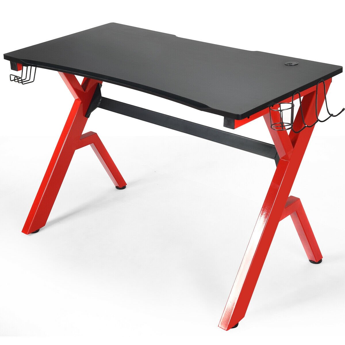 Ergonomic Gaming Desk with Carbon Fiber Surface and R-Shape Steel Frame, Black & Red Gaming Desks   at Gallery Canada