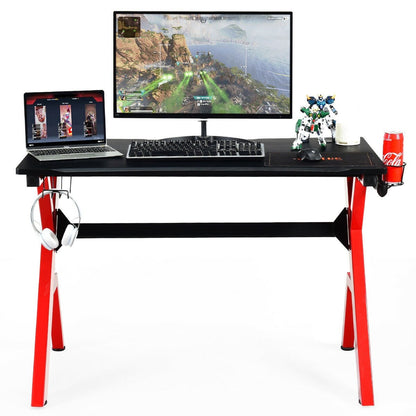 Ergonomic Gaming Desk with Carbon Fiber Surface and R-Shape Steel Frame, Black & Red Gaming Desks   at Gallery Canada