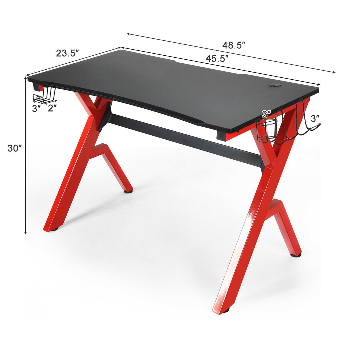 Ergonomic Gaming Desk with Carbon Fiber Surface and R-Shape Steel Frame, Black & Red Gaming Desks   at Gallery Canada