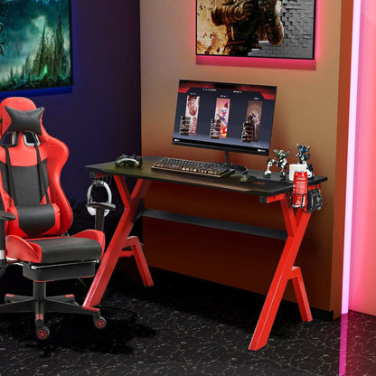 Ergonomic Gaming Desk with Carbon Fiber Surface and R-Shape Steel Frame, Black & Red - Gallery Canada