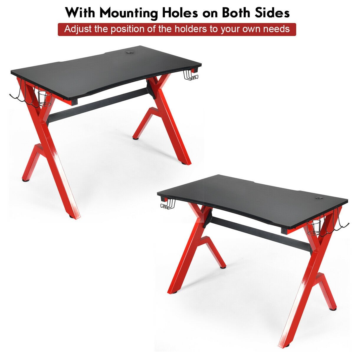 Ergonomic Gaming Desk with Carbon Fiber Surface and R-Shape Steel Frame, Black & Red Gaming Desks   at Gallery Canada