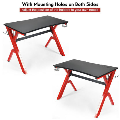 Ergonomic Gaming Desk with Carbon Fiber Surface and R-Shape Steel Frame, Black & Red - Gallery Canada