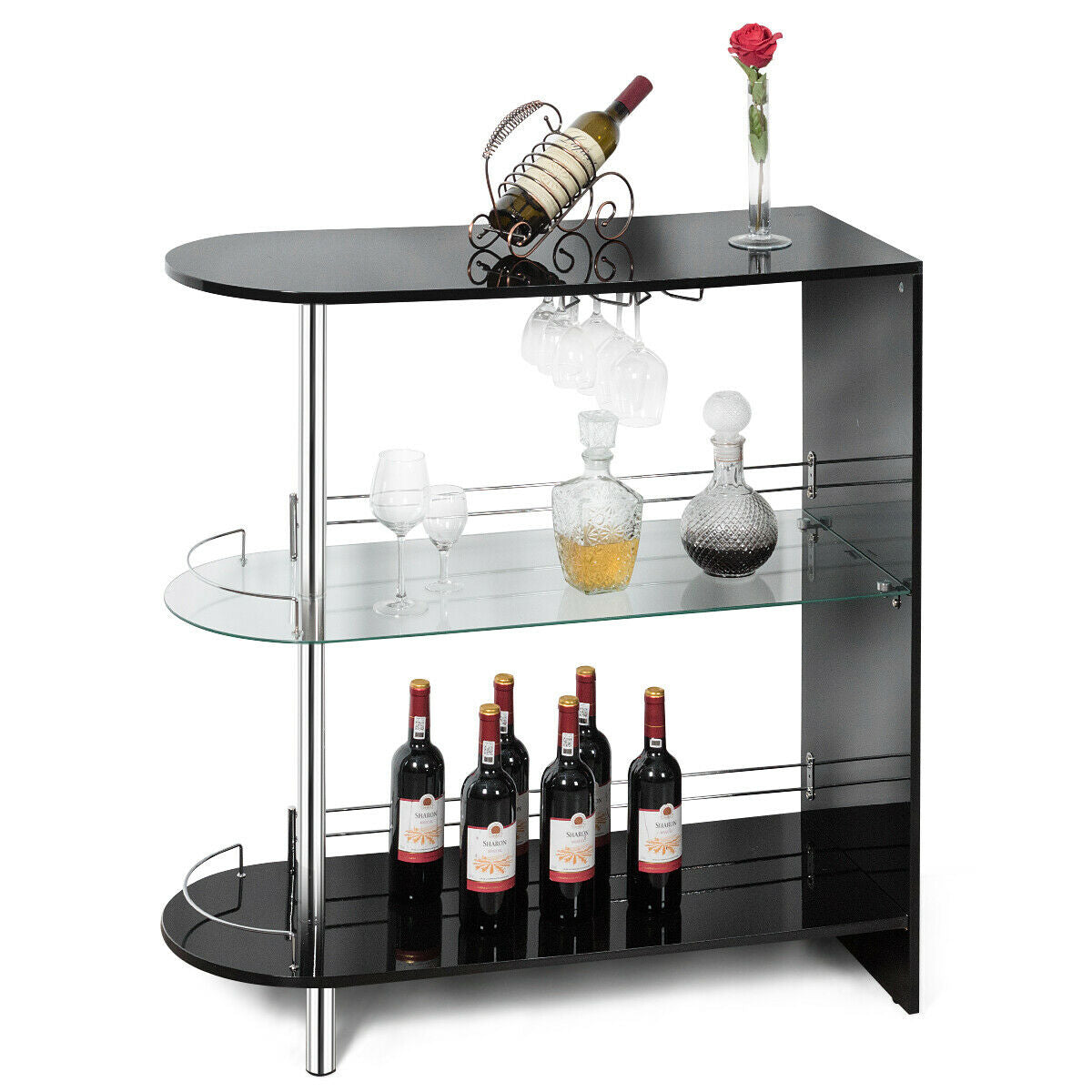 2-holder Bar Table with Tempered Glass Shelf, Black Bar Tables at Gallery Canada