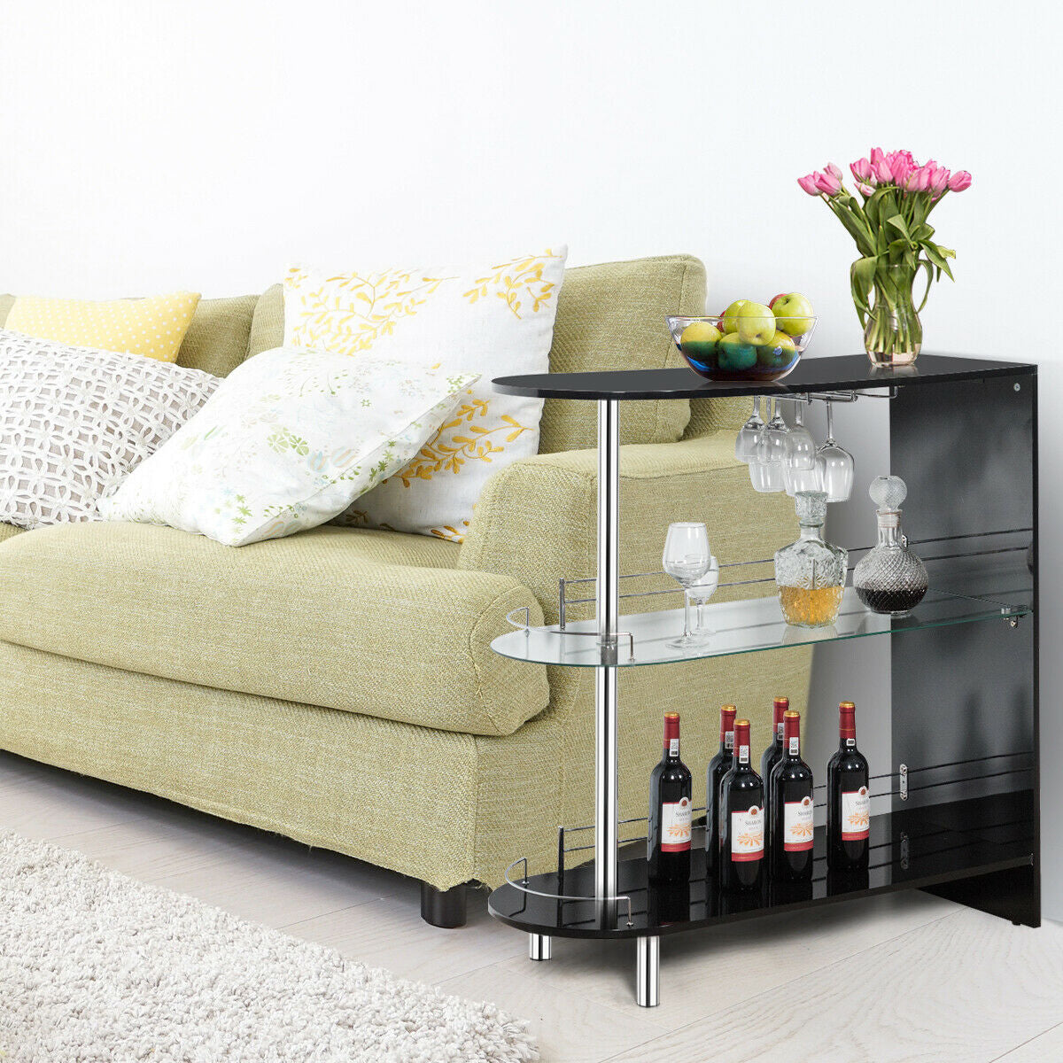 2-holder Bar Table with Tempered Glass Shelf, Black Bar Tables at Gallery Canada