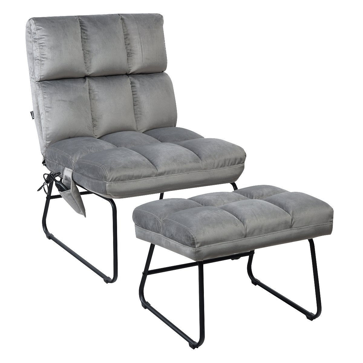 Massage Chair Velvet Accent Sofa Chair with Ottoman and Remote Control - Gray, Gray Recliners   at Gallery Canada