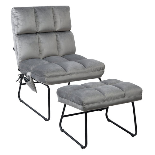 Massage Chair Velvet Accent Sofa Chair with Ottoman and Remote Control - Gray, Gray