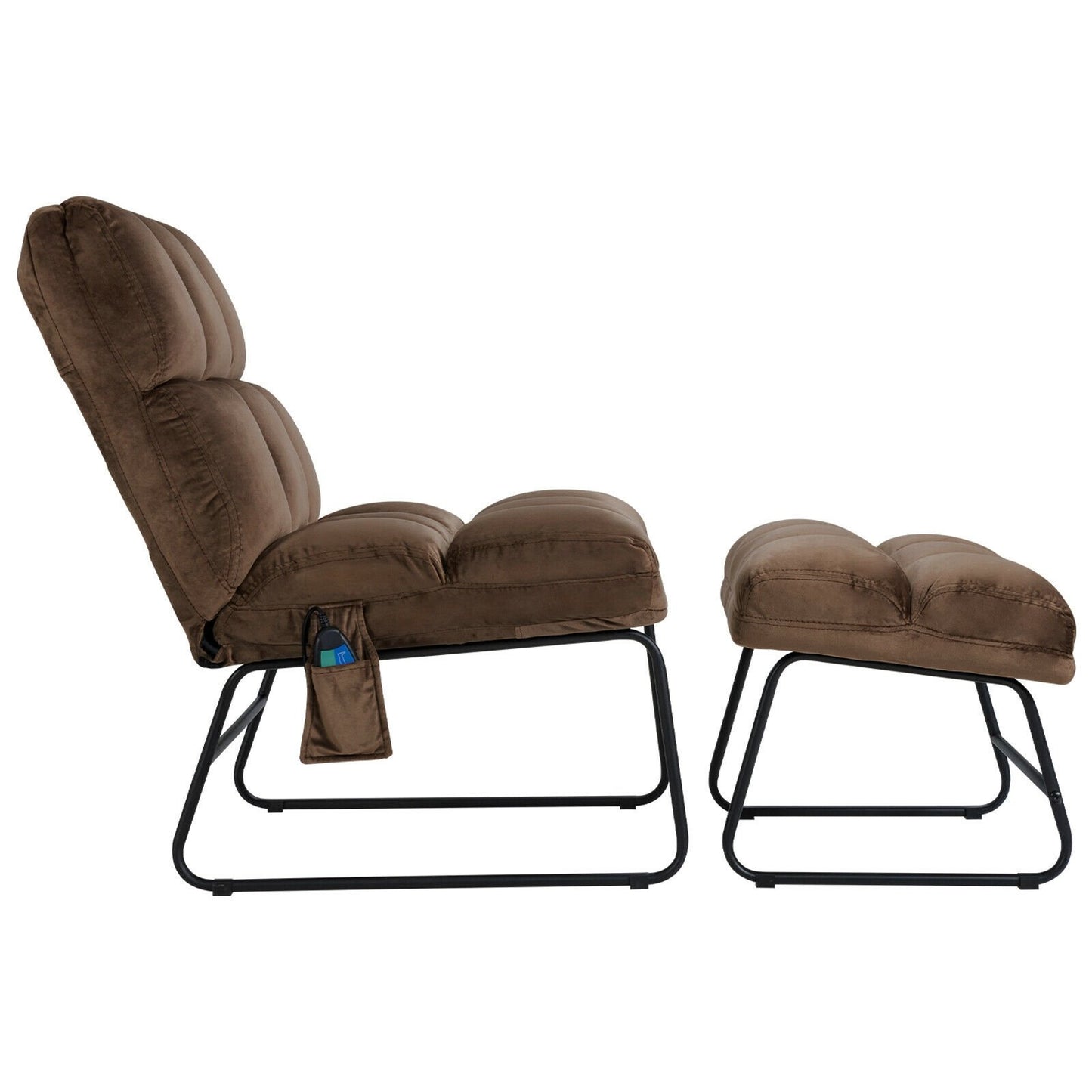 Massage Chair Velvet Accent Sofa Chair with Ottoman and Remote Control, Brown Recliners   at Gallery Canada