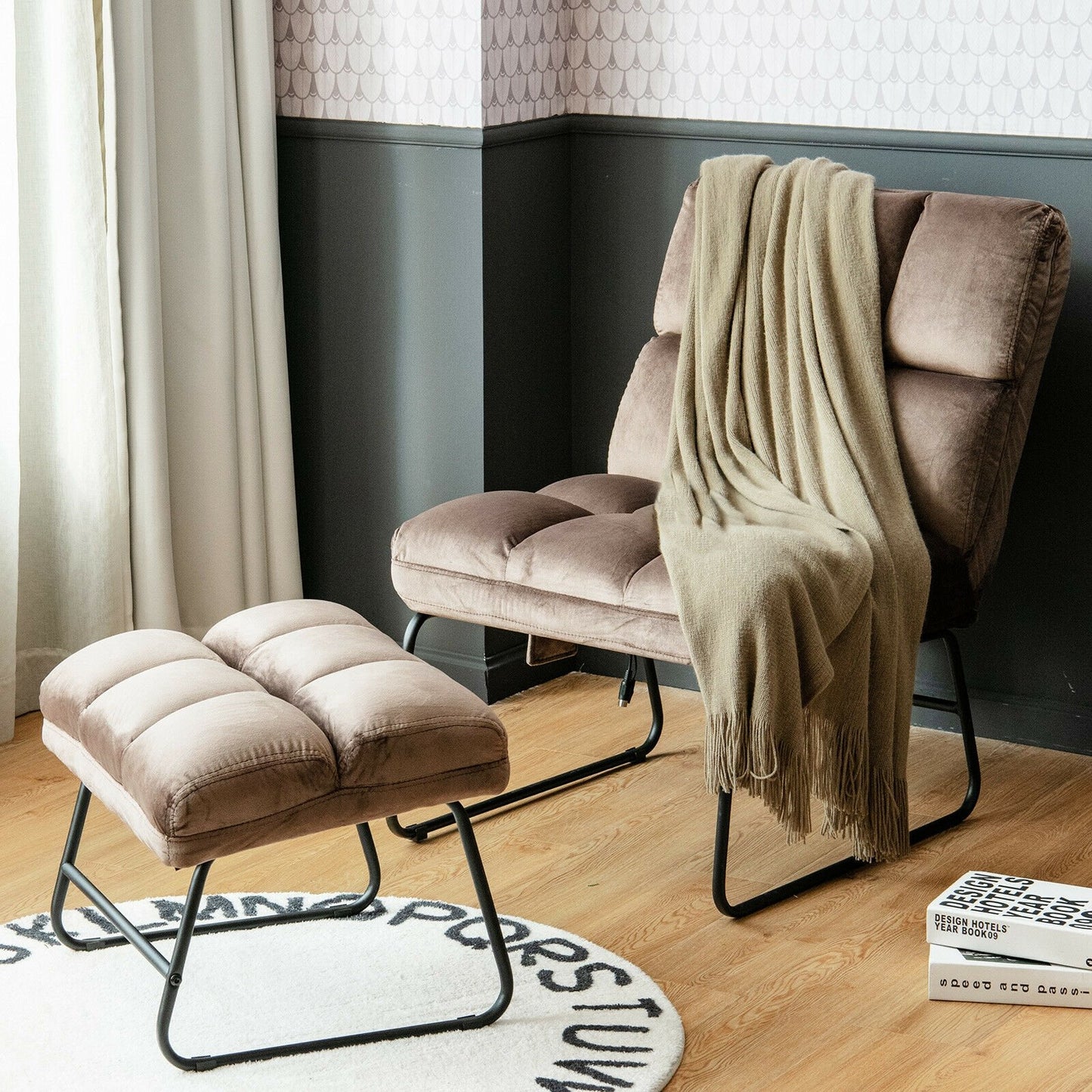 Massage Chair Velvet Accent Sofa Chair with Ottoman and Remote Control, Brown Recliners   at Gallery Canada