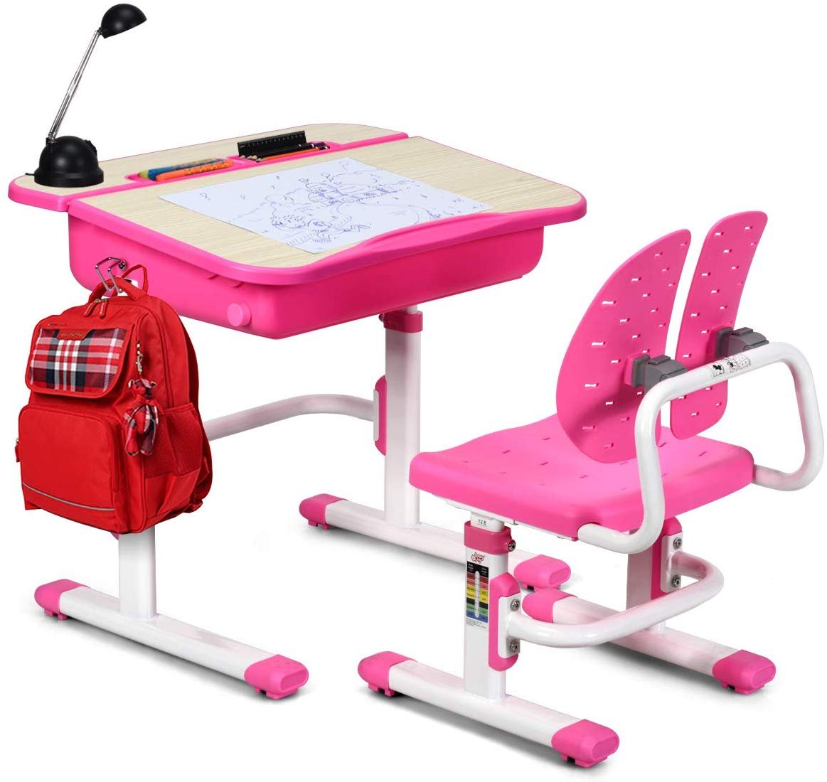 Kids Desk and Chair Set Children's Study Table Storage, Pink - Gallery Canada