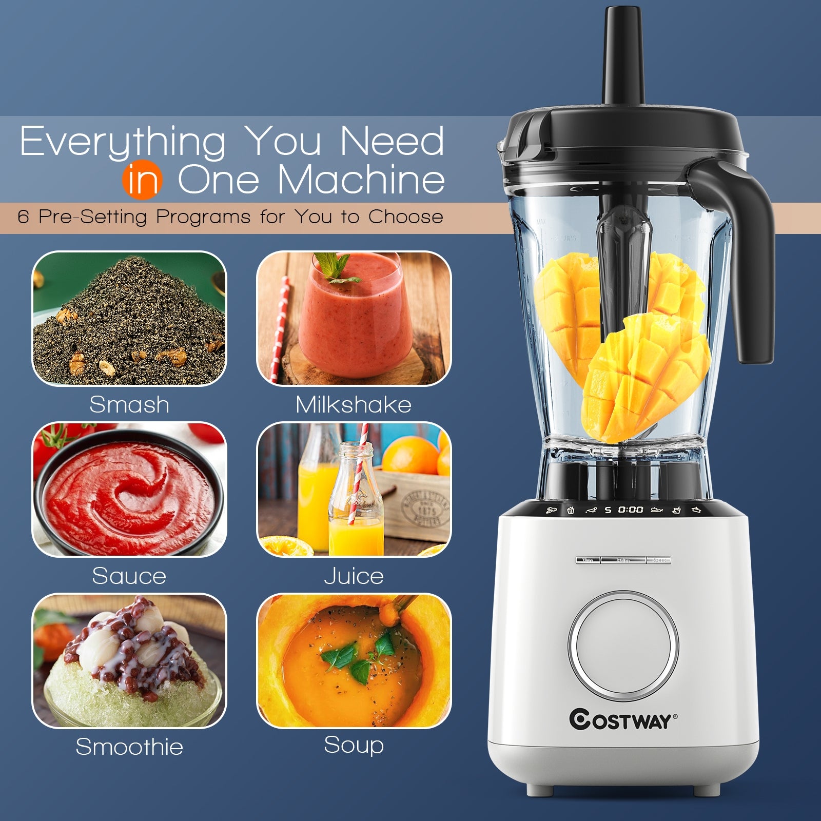 1500W Countertop Smoothies Blender with 10 Speed and 6 Pre-Setting Programs, White Food Mixers & Blenders at Gallery Canada