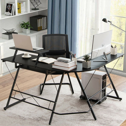 L Shaped Computer Desk Home Office Workstation with Movable Monitor Stand, Black L-Shaped Desks   at Gallery Canada