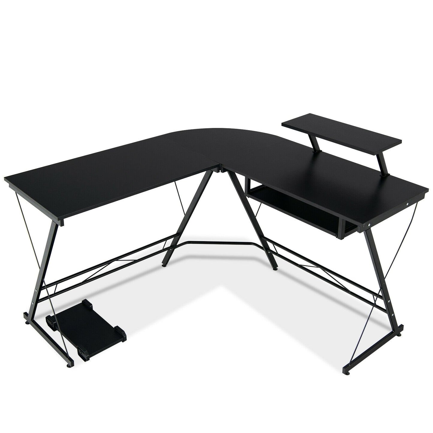 L Shaped Computer Desk Home Office Workstation with Movable Monitor Stand, Black L-Shaped Desks   at Gallery Canada