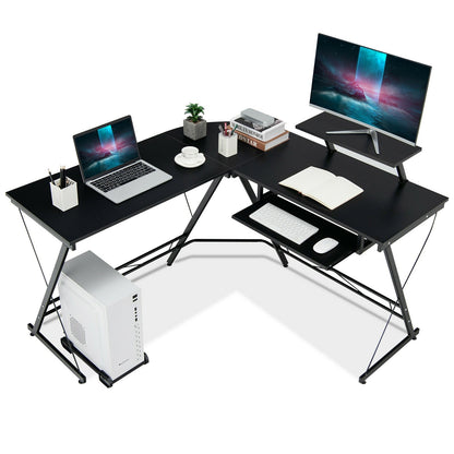 L Shaped Computer Desk Home Office Workstation with Movable Monitor Stand, Black L-Shaped Desks   at Gallery Canada