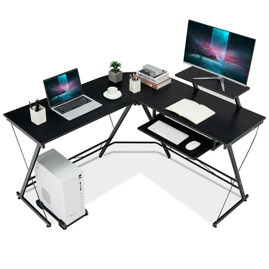 L Shaped Computer Desk Home Office Workstation with Movable Monitor Stand, Black - Gallery Canada