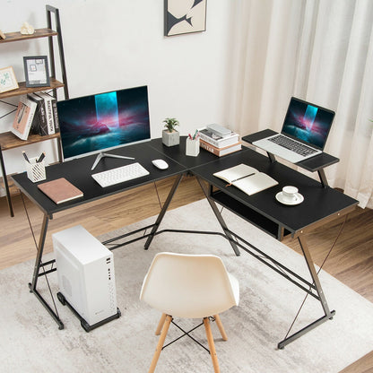 L Shaped Computer Desk Home Office Workstation with Movable Monitor Stand, Black L-Shaped Desks   at Gallery Canada