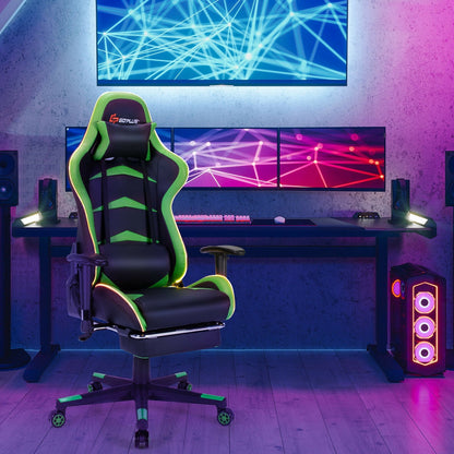 Massage LED Gaming Chair with Lumbar Support and Footrest, Green - Gallery Canada