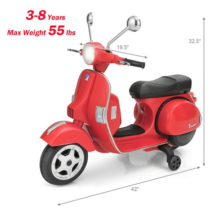 6V Kids Ride on Vespa Scooter Motorcycle with Headlight, Red - Gallery Canada