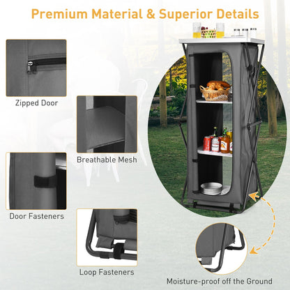 Folding Pop-Up Cupboard Compact Camping Storage Cabinet with Bag-XL, Gray Camping Furniture   at Gallery Canada