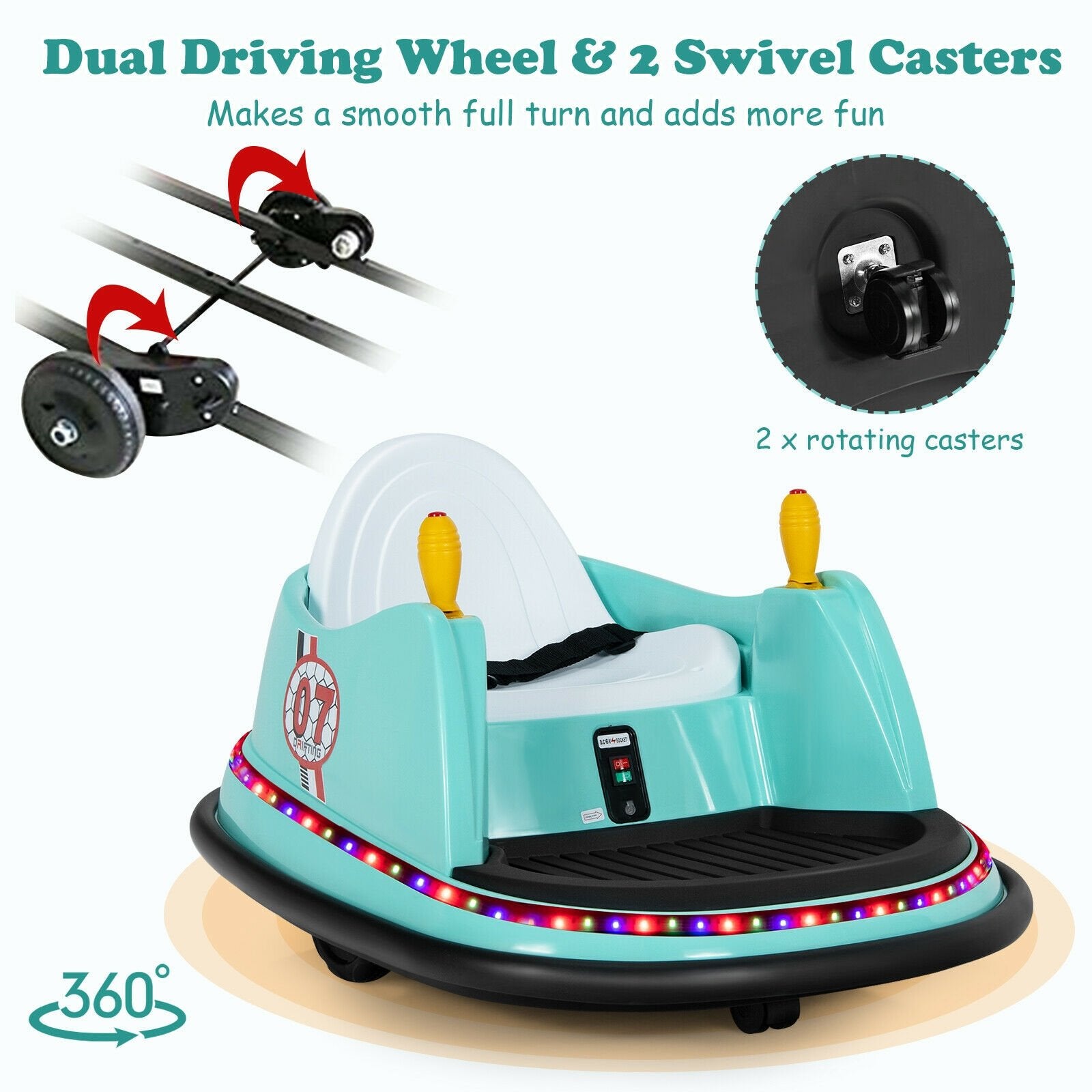 6V Kids Ride On Bumper Car 360-Degree Spin Race Toy with Remote Control, Green - Gallery Canada
