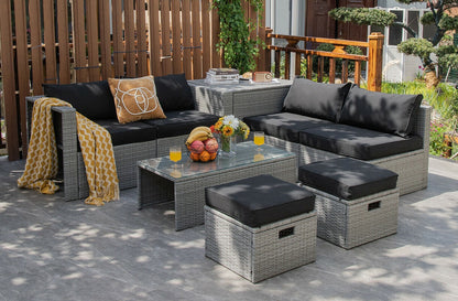 8 Pieces Patio Rattan Furniture Set with Storage Waterproof Cover and Cushion, Black Outdoor Sectionals   at Gallery Canada