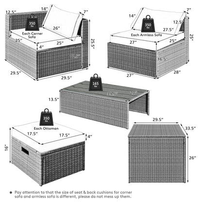 8 Pieces Patio Rattan Furniture Set with Storage Waterproof Cover and Cushion, Black Outdoor Sectionals   at Gallery Canada