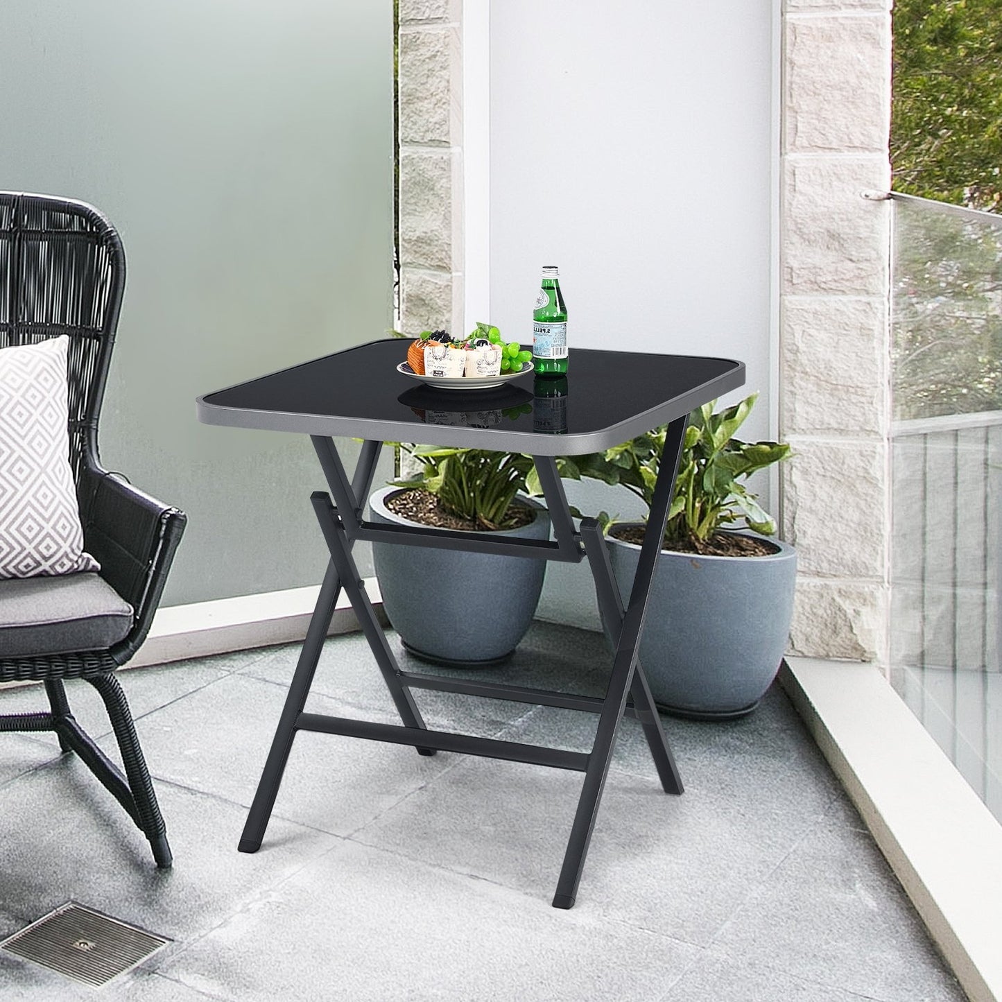 Patio Folding Square Dining Table with Aluminum Frame and Tempered Glass top, Black Patio Dining Tables   at Gallery Canada