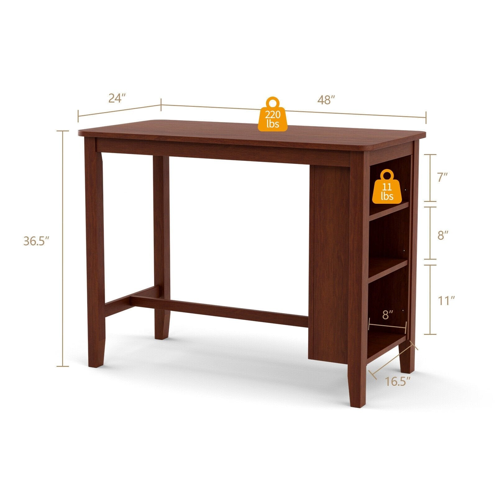 Counter Height Bar Table with 3-Tier Storage Shelves for Home Restaurant, Walnut Dining Tables   at Gallery Canada